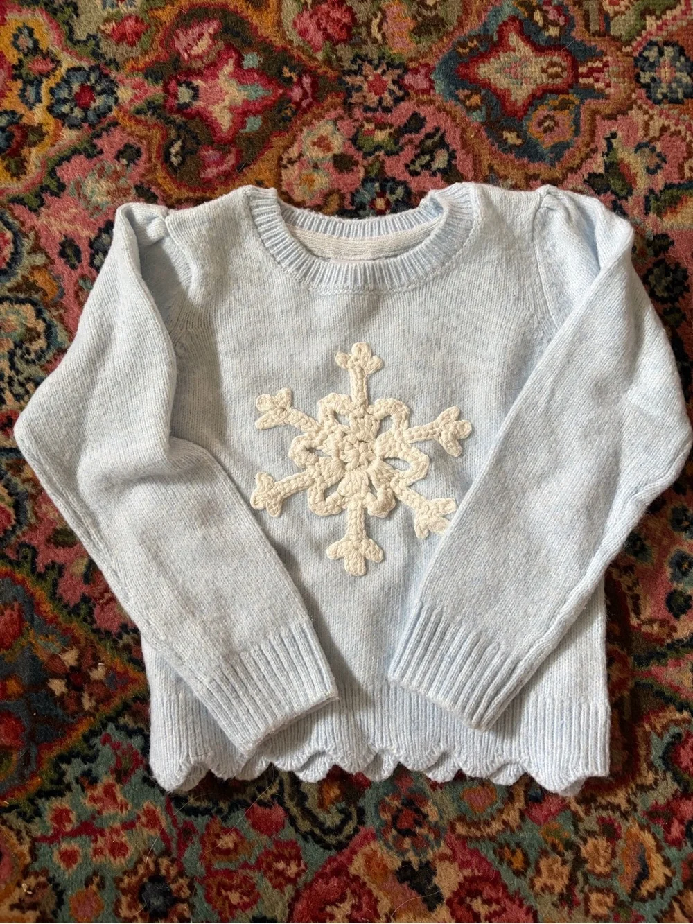 Gymboree Light Blue Snowflake Crew Sweater with Scalloped Hem
